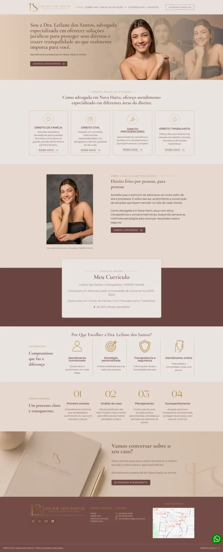 Página inicial do site da advogada Leilane dos Santos
