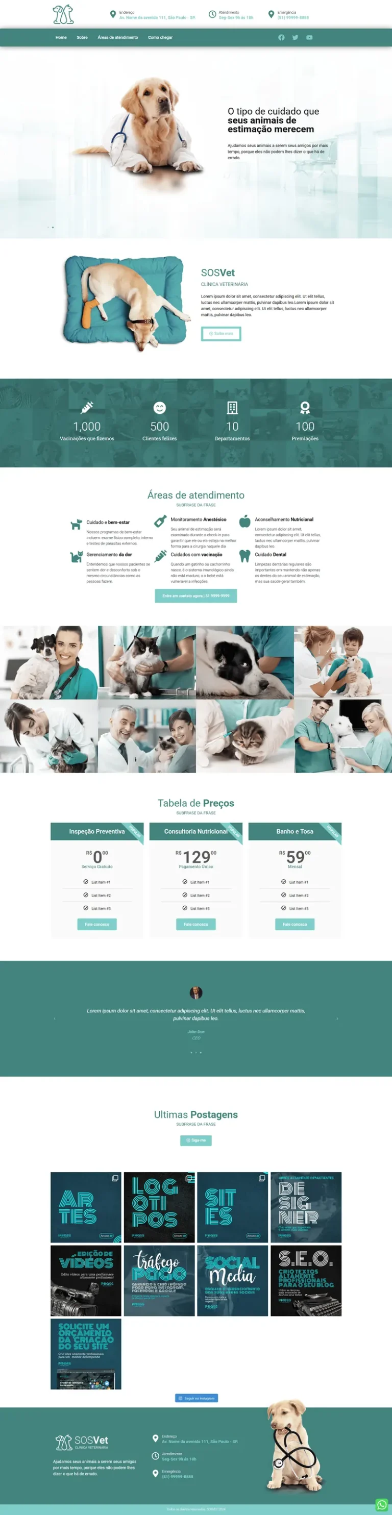 Demonstração de site para clínica veterinária