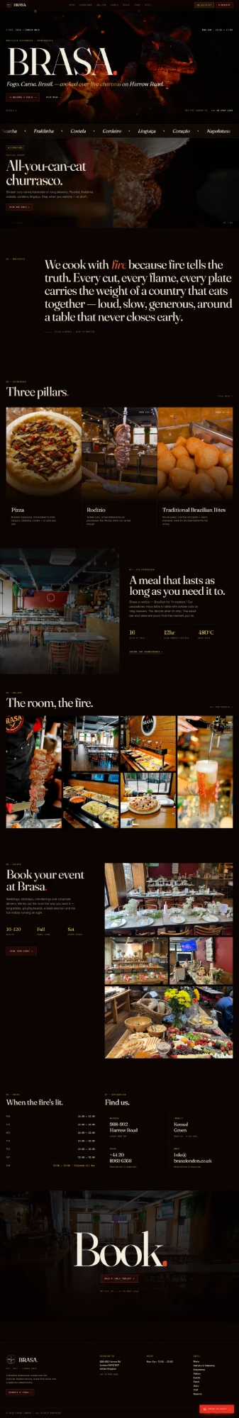 Site do restaurante Brasa Steakhouse, em Londres, criado pela Noctua Studio